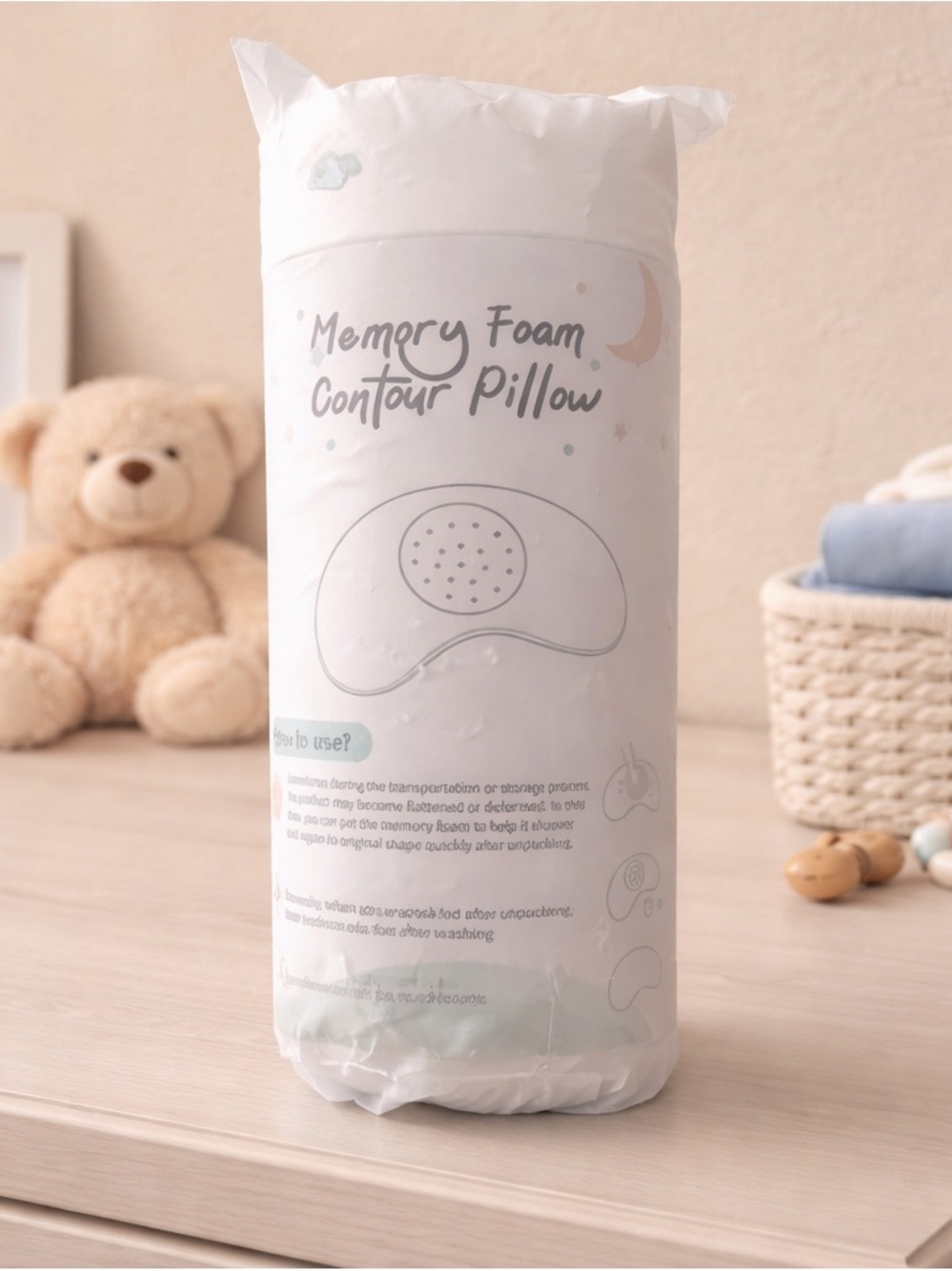 Baby Memory Foam Contour Pillow | Infant Neck Support | Nautical Fish Print New